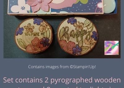 Thank you for being My friend | Tealight and coaster set in navy pink and green contains 2 pyrographed wooden coasters and 8 scented tealights